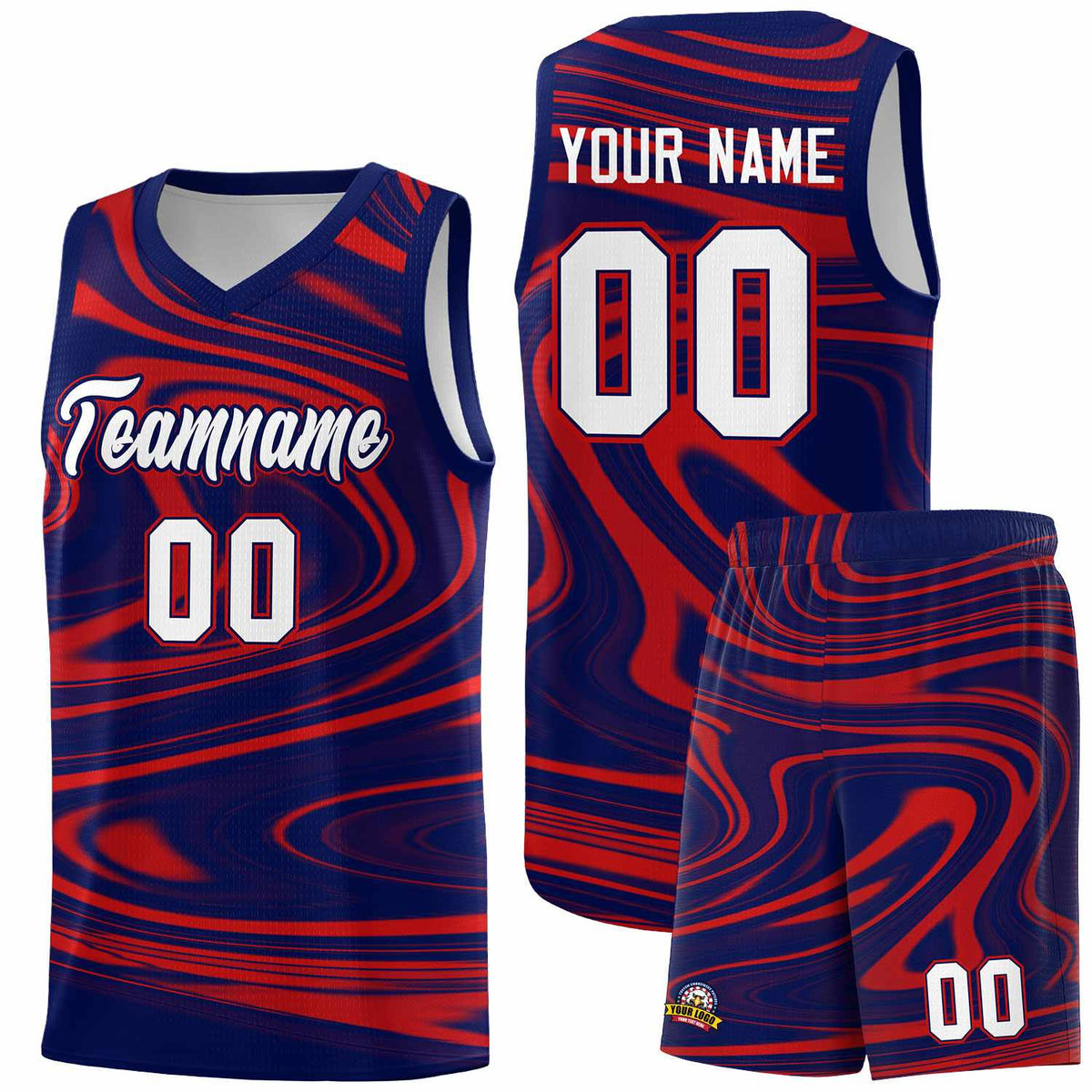 Custom Navy Red Graffiti Pattern Fluids Style Sports Uniform Basketball Jersey Kits|KXKSHOP