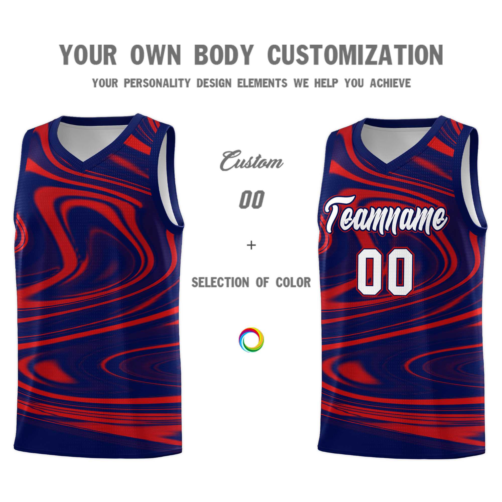 Custom Navy Red Graffiti Pattern Fluids Style Sports Uniform Basketball Jersey Kits|KXKSHOP