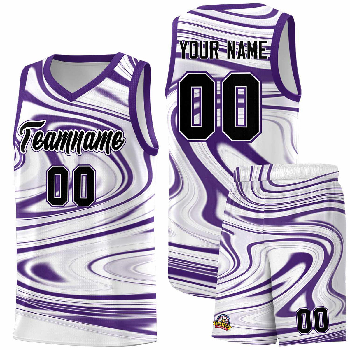 Custom White Purple Graffiti Pattern Fluids Style Sports Uniform Basketball Jersey Kits|KXKSHOP