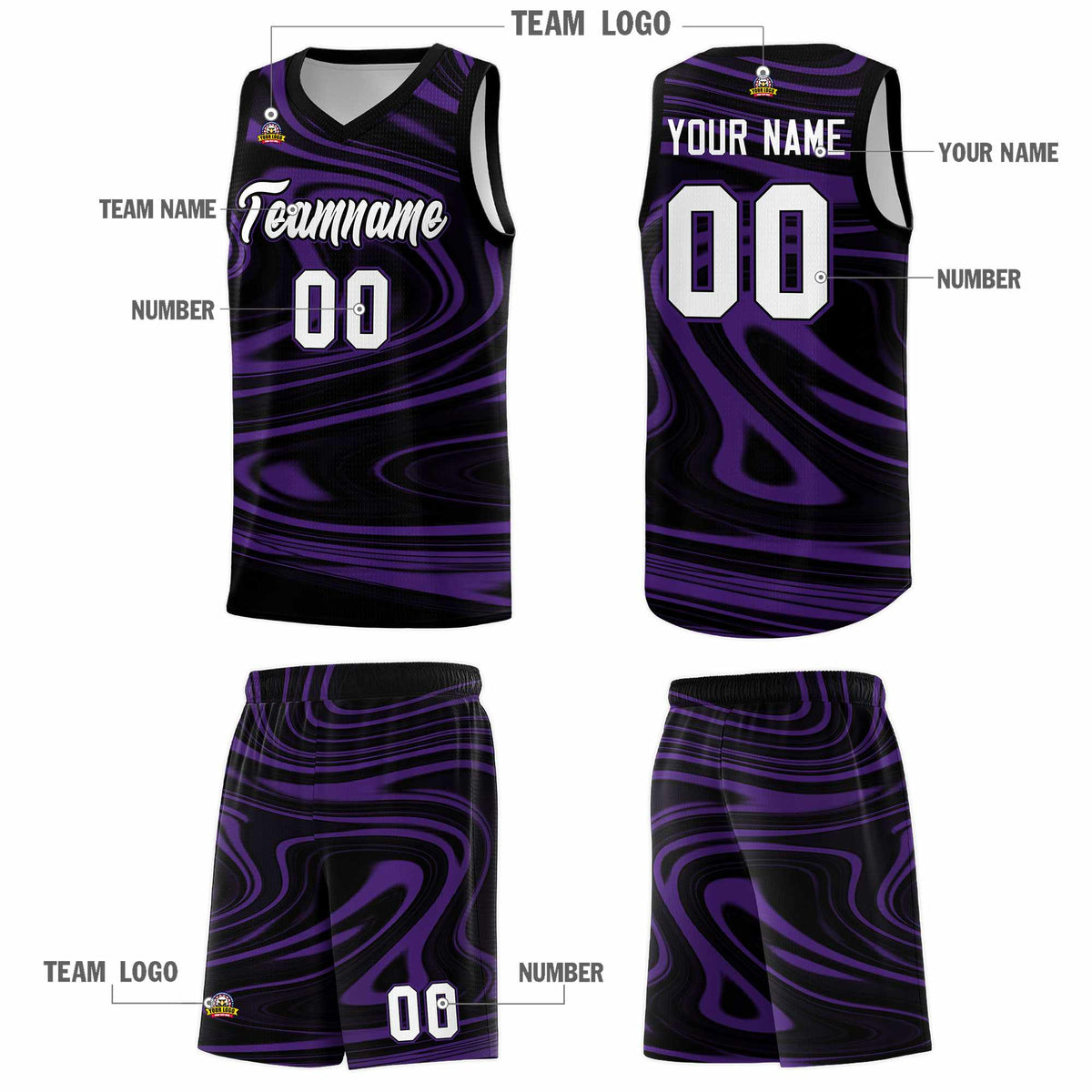 Custom Black Purple Graffiti Pattern Fluids Style Sports Uniform Basketball Jersey Kits|KXKSHOP