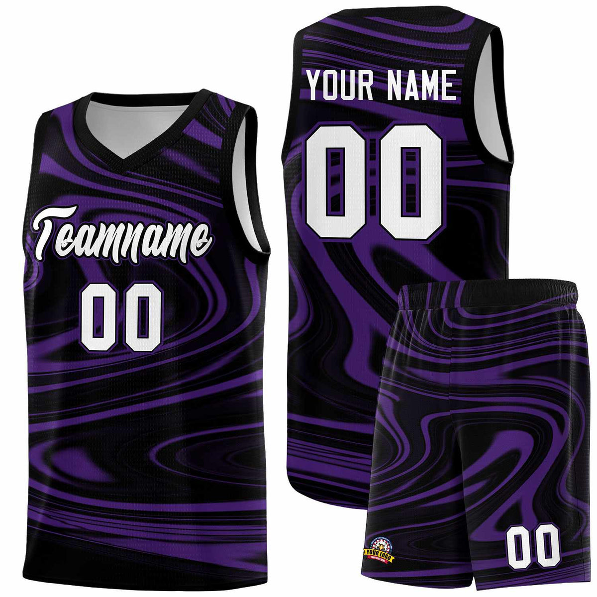 Custom Black Purple Graffiti Pattern Fluids Style Sports Uniform Basketball Jersey Kits|KXKSHOP