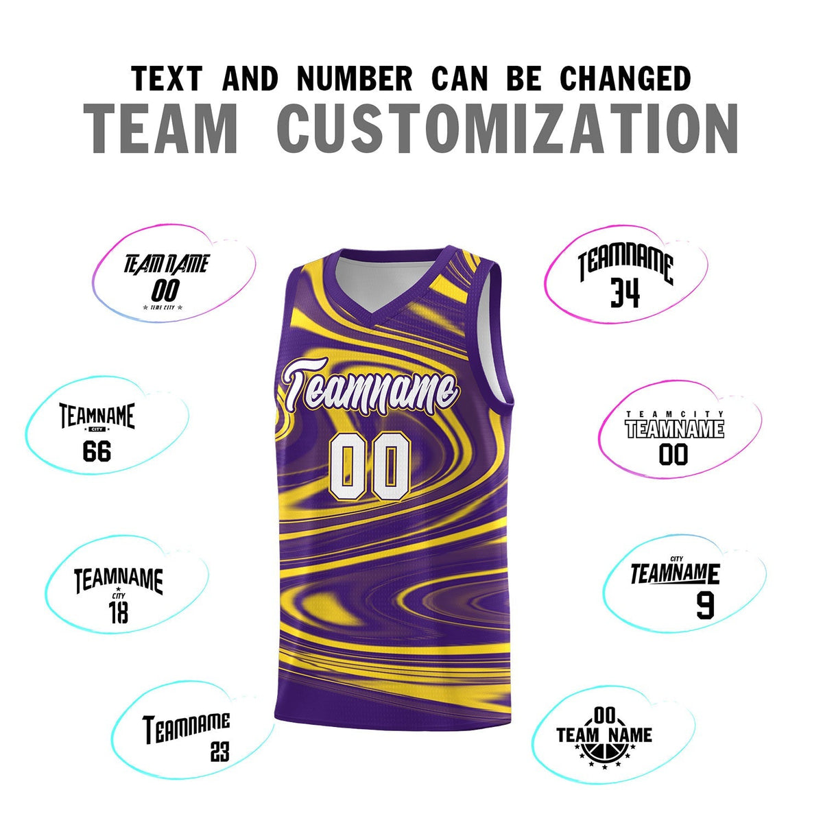 Custom Purple Gold Graffiti Pattern Fluids Style Sports Uniform Basketball Jersey Kits|KXKSHOP