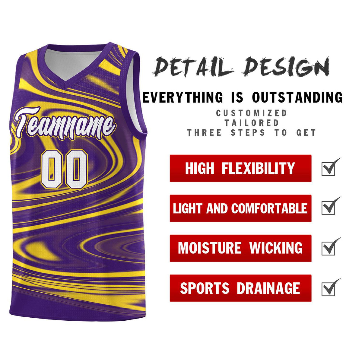 Custom Purple Gold Graffiti Pattern Fluids Style Sports Uniform Basketball Jersey Kits|KXKSHOP
