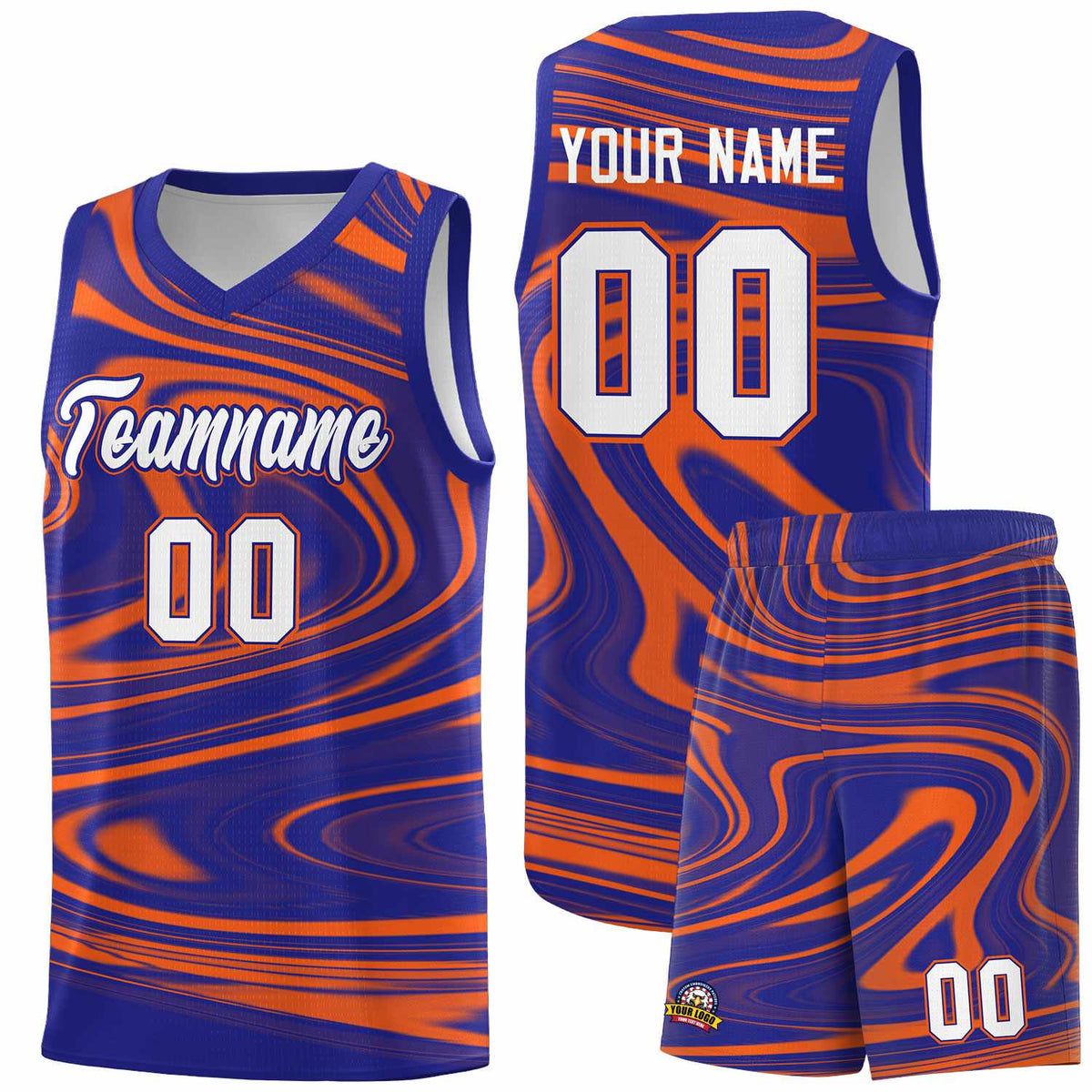 Custom Royal Orange Graffiti Pattern Fluids Style Sports Uniform Basketball Jersey Kits|KXKSHOP