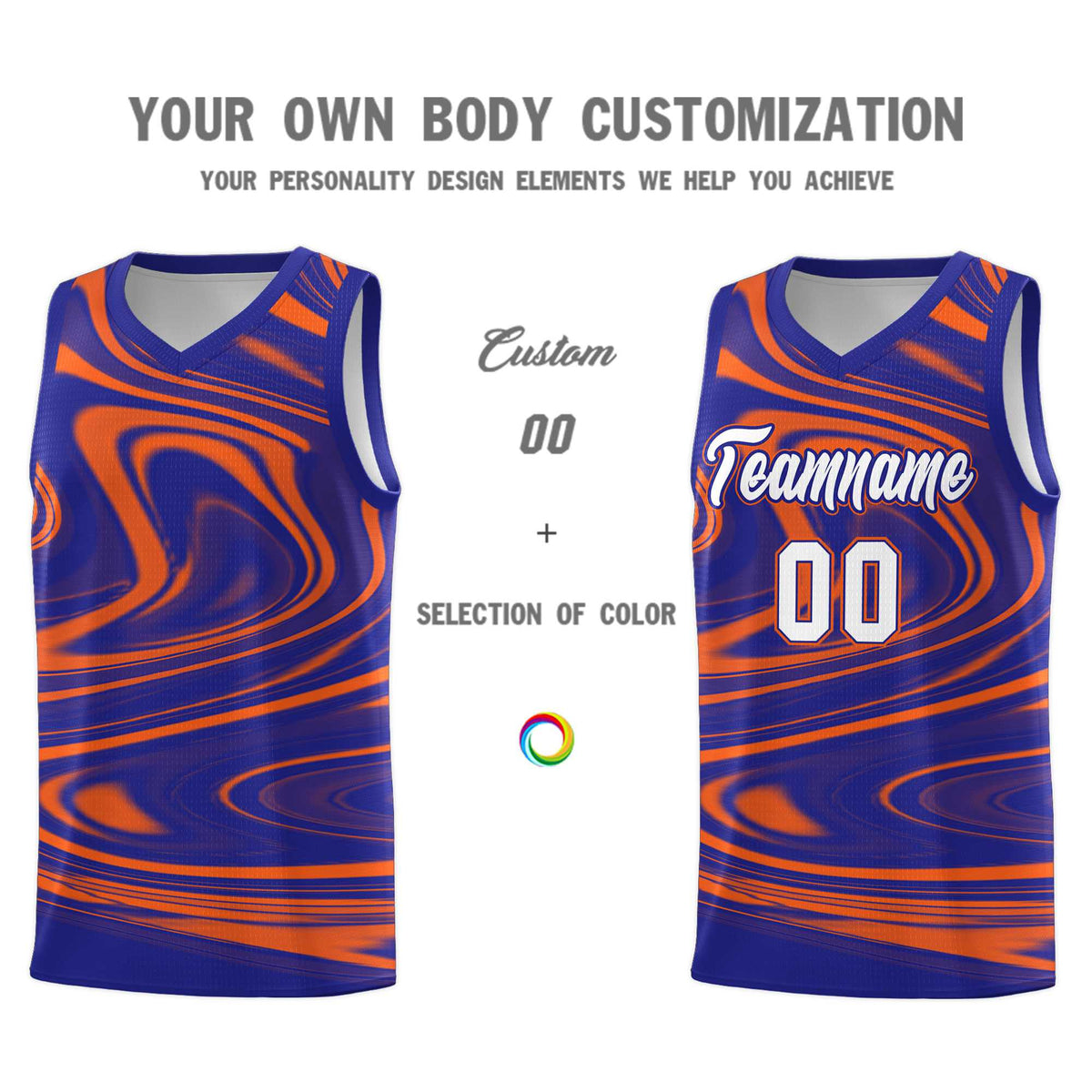 Custom Royal Orange Graffiti Pattern Fluids Style Sports Uniform Basketball Jersey Kits|KXKSHOP