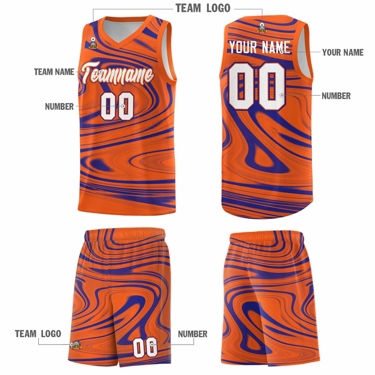 Custom Orange Royal Graffiti Pattern Fluids Style Sports Uniform Basketball Jersey Kits|KXKSHOP