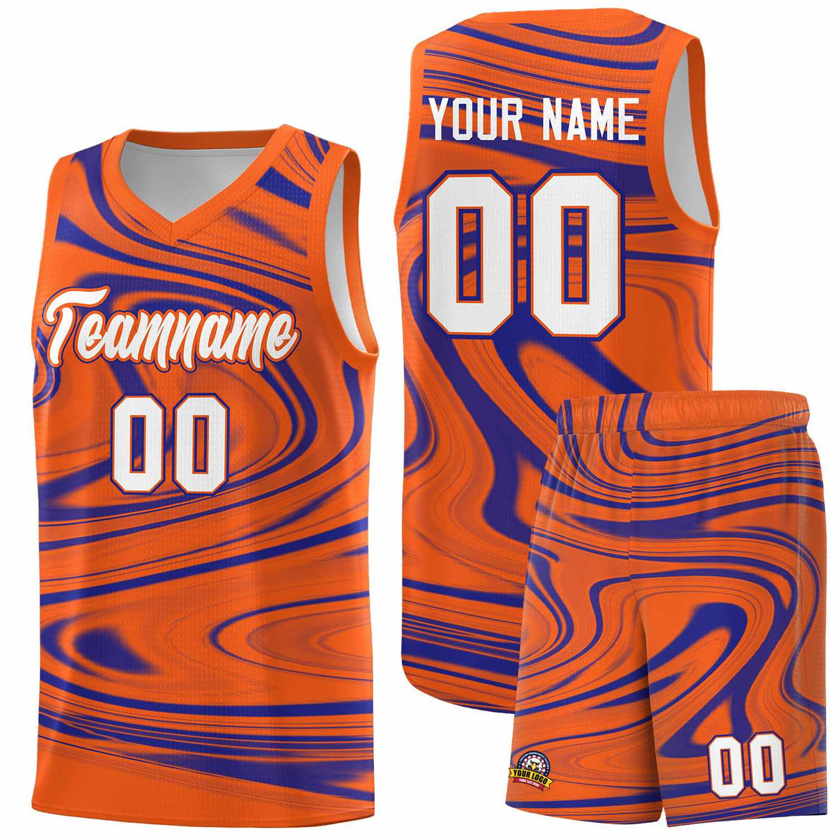 Custom Orange Royal Graffiti Pattern Fluids Style Sports Uniform Basketball Jersey Kits|KXKSHOP