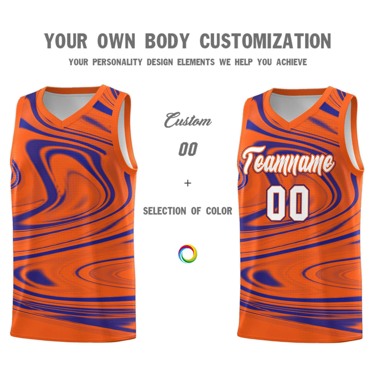 Custom Orange Royal Graffiti Pattern Fluids Style Sports Uniform Basketball Jersey Kits|KXKSHOP