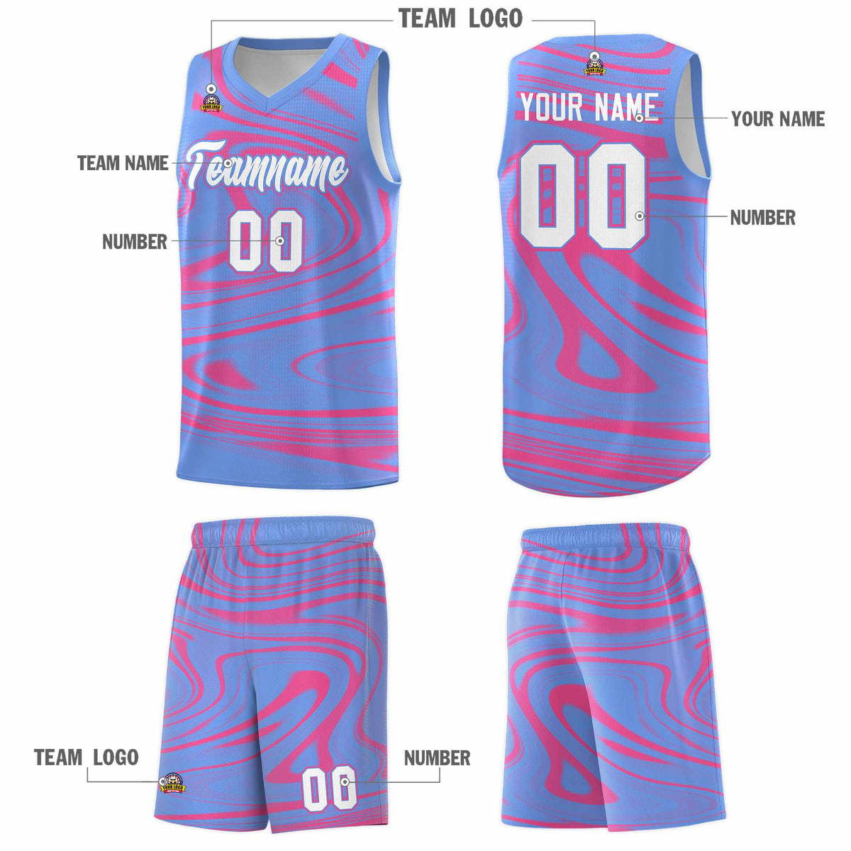 Custom Light Blue Pink Graffiti Pattern Fluids Style Sports Uniform Basketball Jersey Kits|KXKSHOP