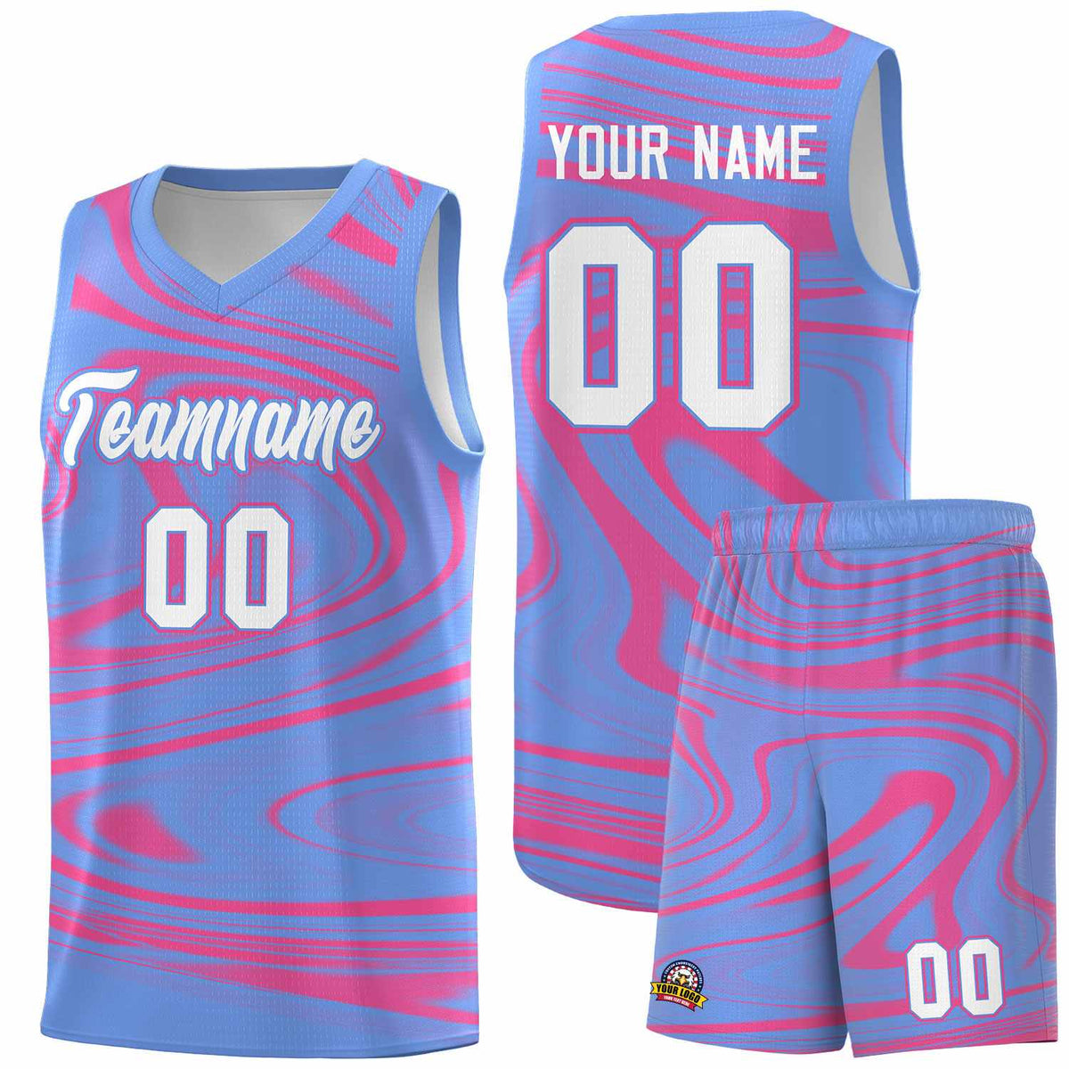 Custom Light Blue Pink Graffiti Pattern Fluids Style Sports Uniform Basketball Jersey Kits|KXKSHOP