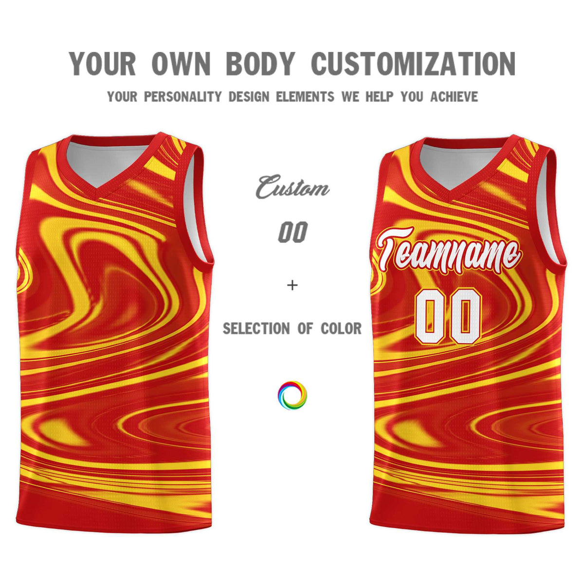 Custom Red Gold Graffiti Pattern Fluids Style Sports Uniform Basketball Jersey Kits|KXKSHOP