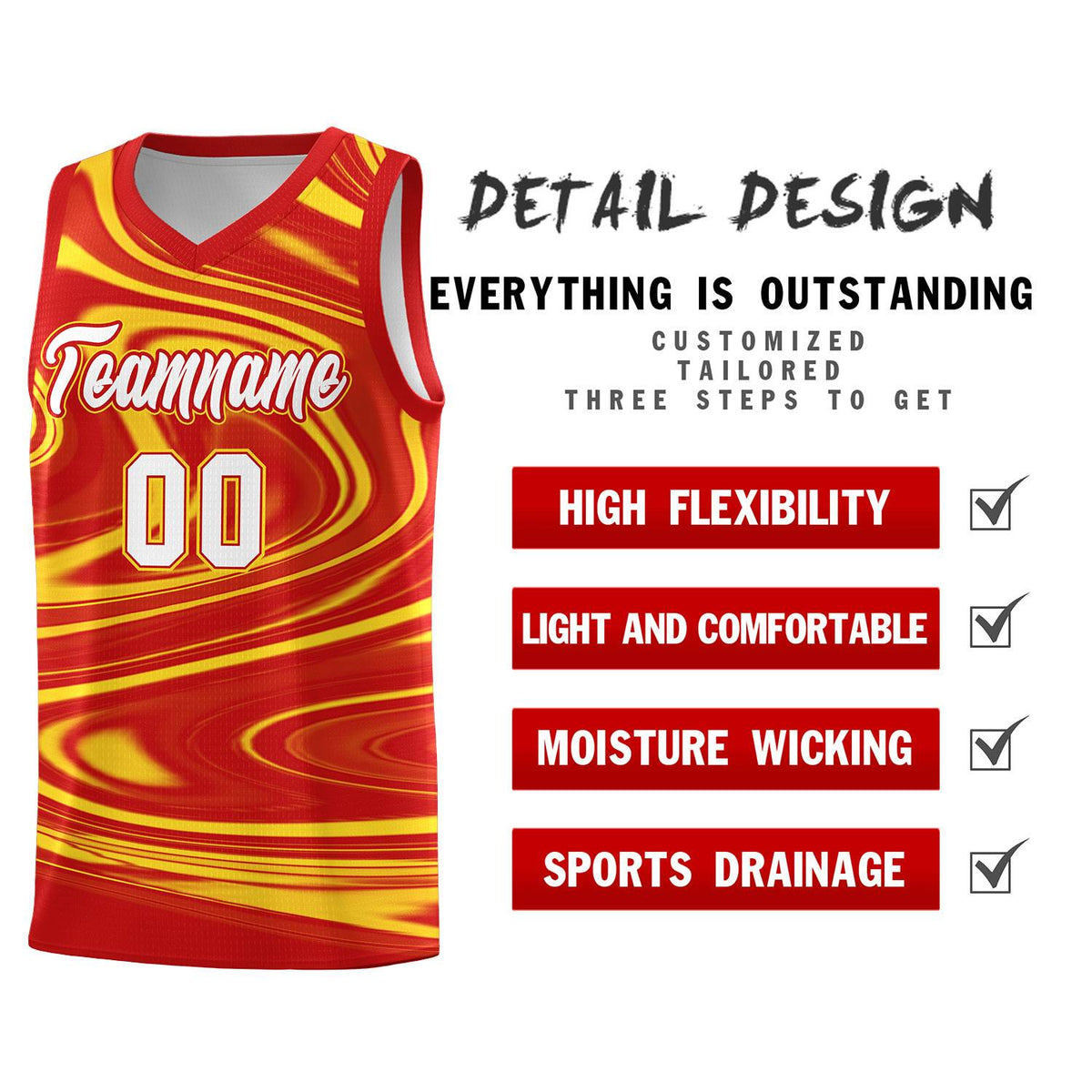 Custom Red Gold Graffiti Pattern Fluids Style Sports Uniform Basketball Jersey Kits|KXKSHOP