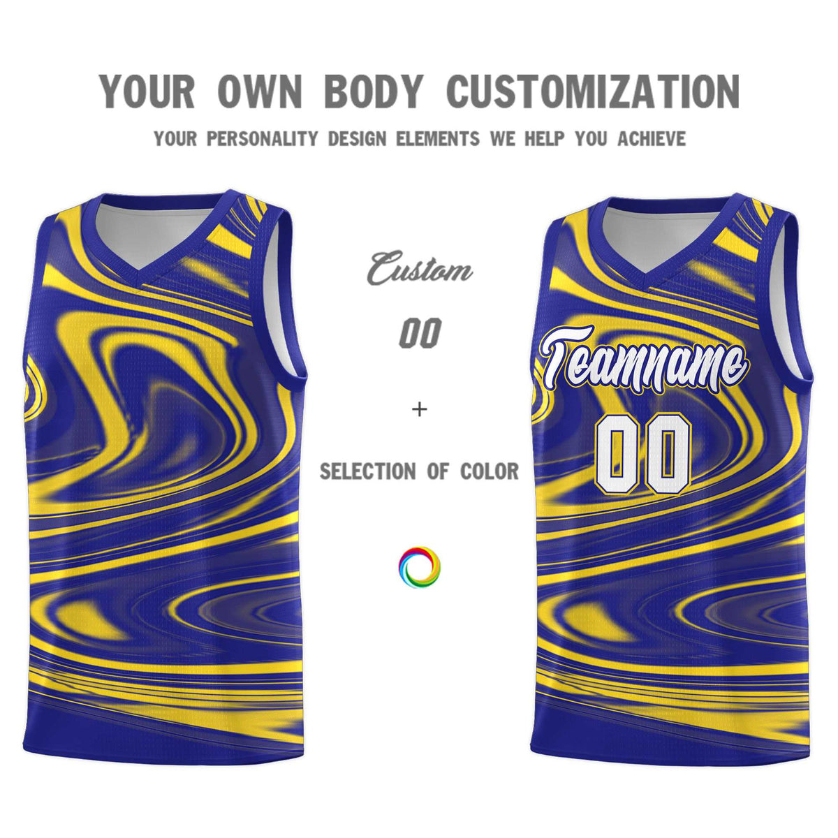 Custom Royal Gold Graffiti Pattern Fluids Style Sports Uniform Basketball Jersey Kits|KXKSHOP