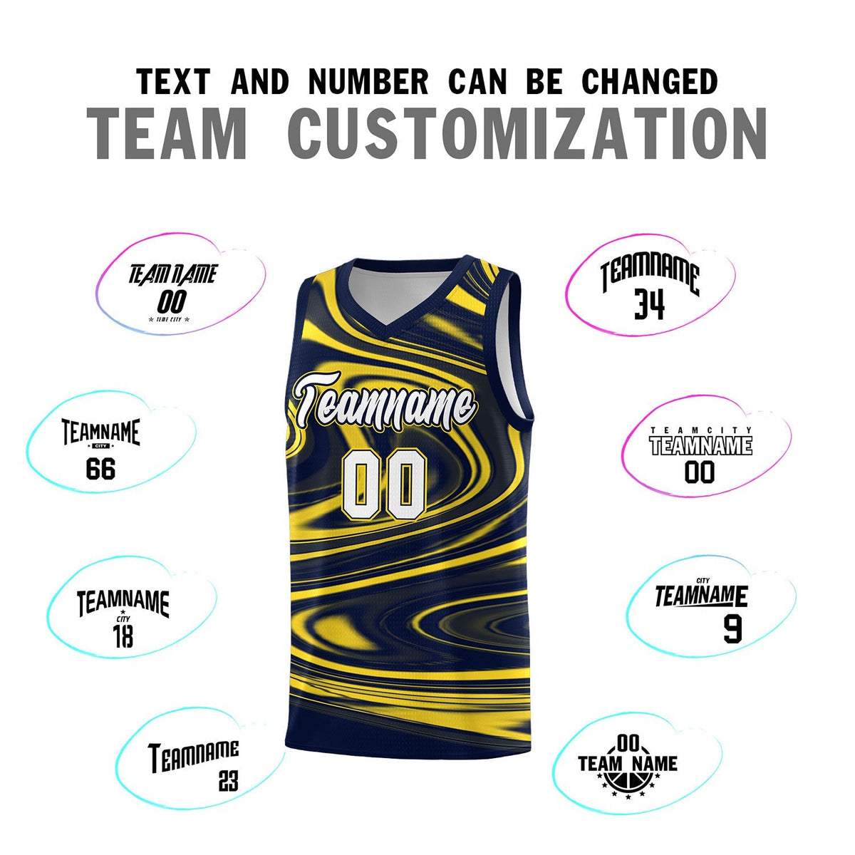 Custom Navy Gold Graffiti Pattern Fluids Style Sports Uniform Basketball Jersey Kits|KXKSHOP