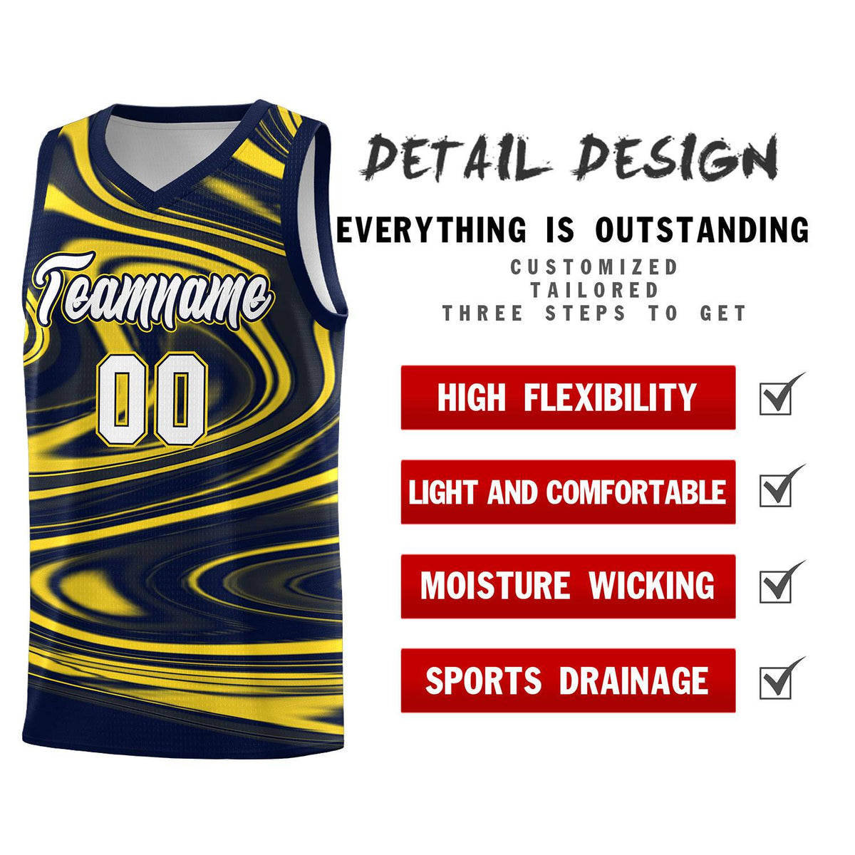 Custom Navy Gold Graffiti Pattern Fluids Style Sports Uniform Basketball Jersey Kits|KXKSHOP