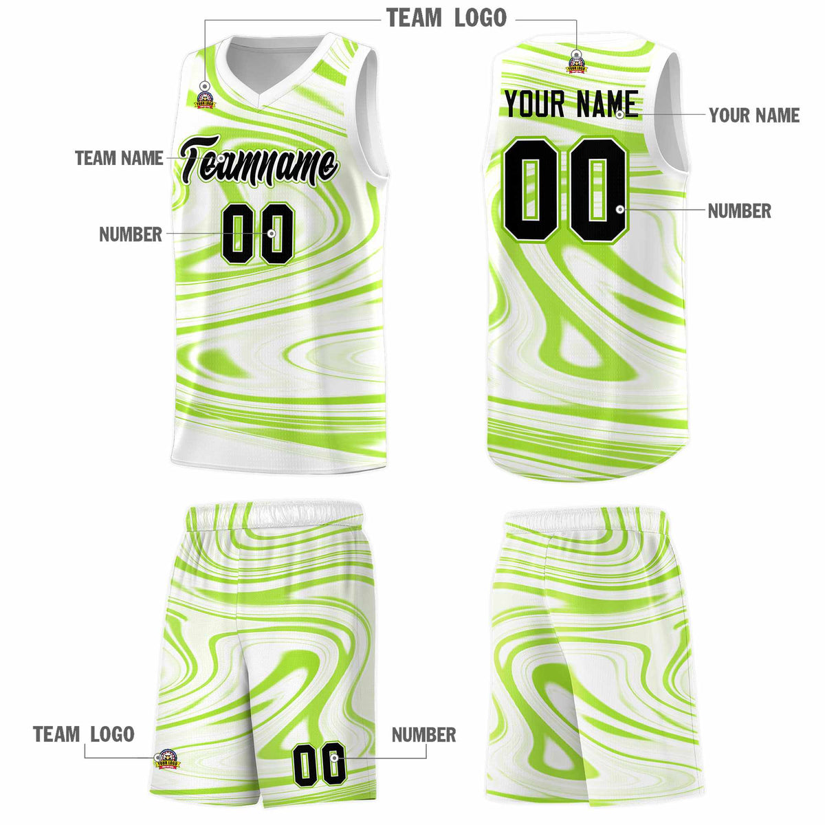 Custom White Light Green Graffiti Pattern Fluids Style Sports Uniform Basketball Jersey Kits|KXKSHOP