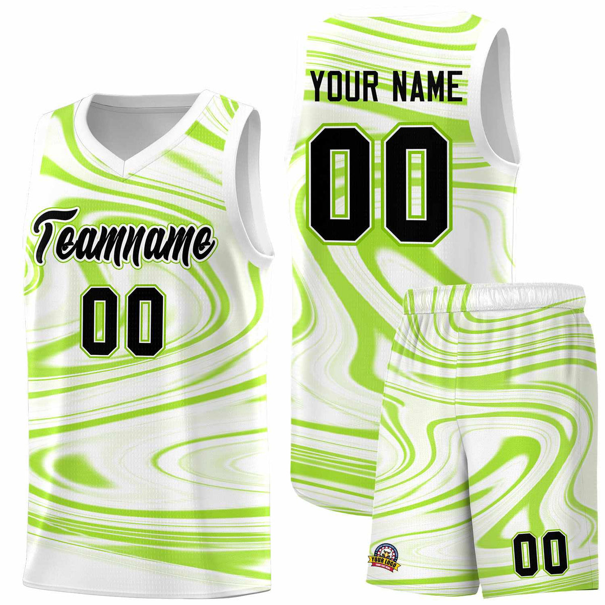 Custom White Light Green Graffiti Pattern Fluids Style Sports Uniform Basketball Jersey Kits|KXKSHOP