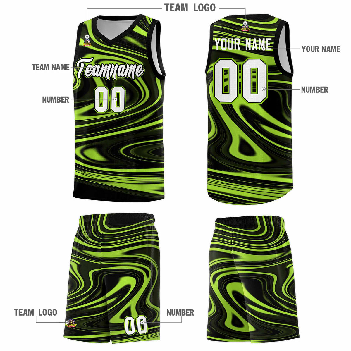 Custom Black Light Green Graffiti Pattern Fluids Style Sports Uniform Basketball Jersey Kits|KXKSHOP