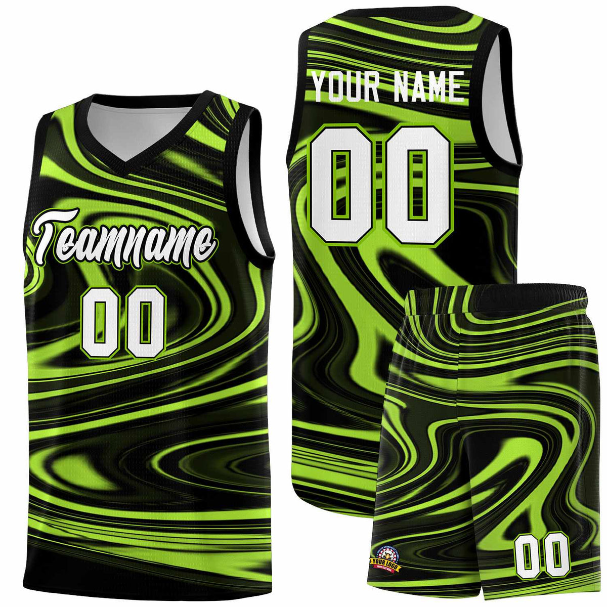 Custom Black Light Green Graffiti Pattern Fluids Style Sports Uniform Basketball Jersey Kits|KXKSHOP