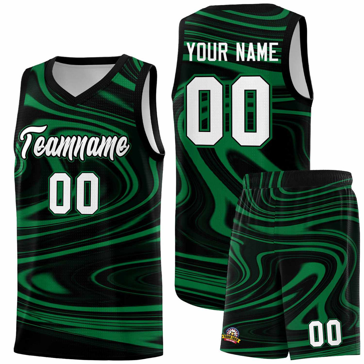 Custom Black Kelly Green Graffiti Pattern Fluids Style Sports Uniform Basketball Jersey Kits|KXKSHOP
