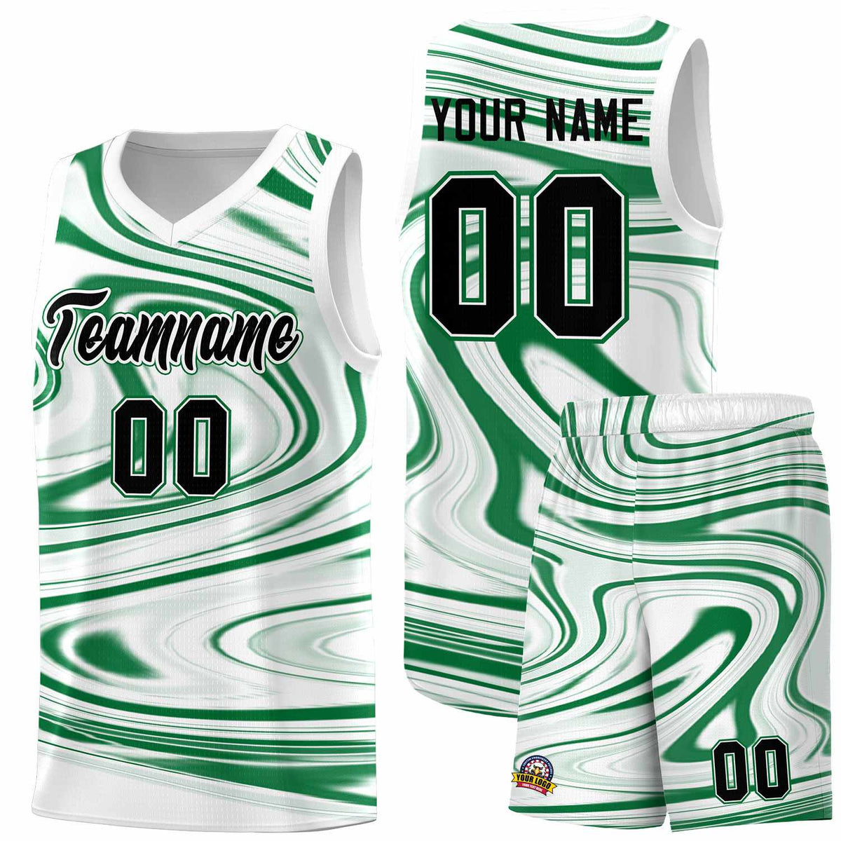 Custom White Kelly Green Graffiti Pattern Fluids Style Sports Uniform Basketball Jersey Kits|KXKSHOP