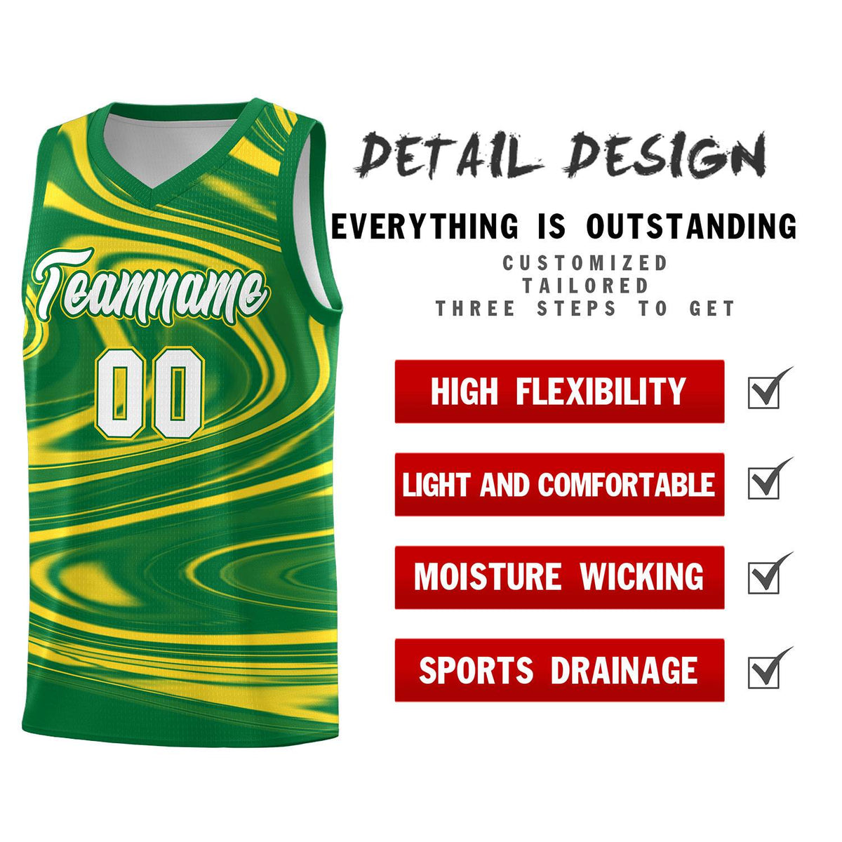 Custom Kelly Green Gold Graffiti Pattern Fluids Style Sports Uniform Basketball Jersey Kits|KXKSHOP