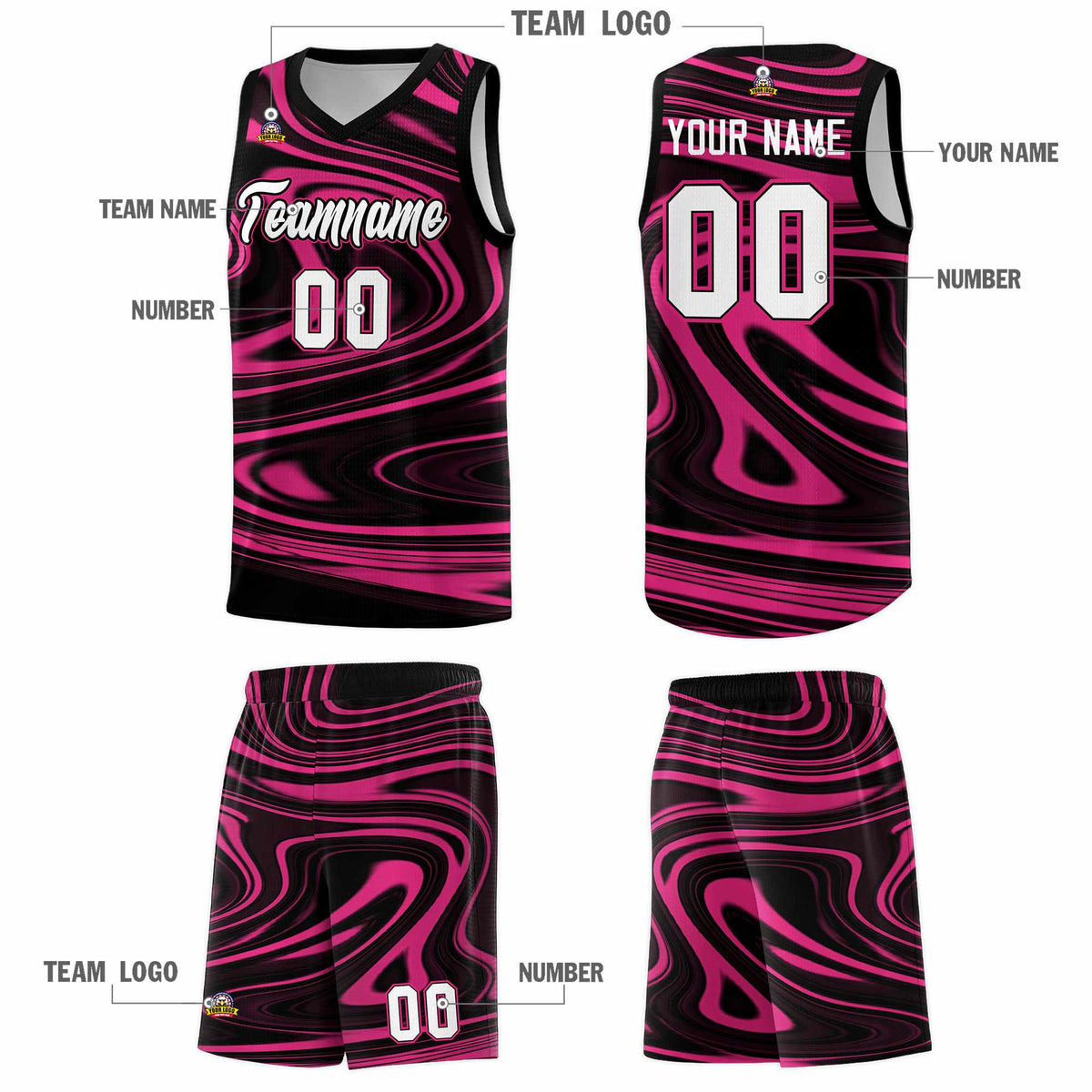 Custom Black Pink Graffiti Pattern Fluids Style Sports Uniform Basketball Jersey Kits|KXKSHOP