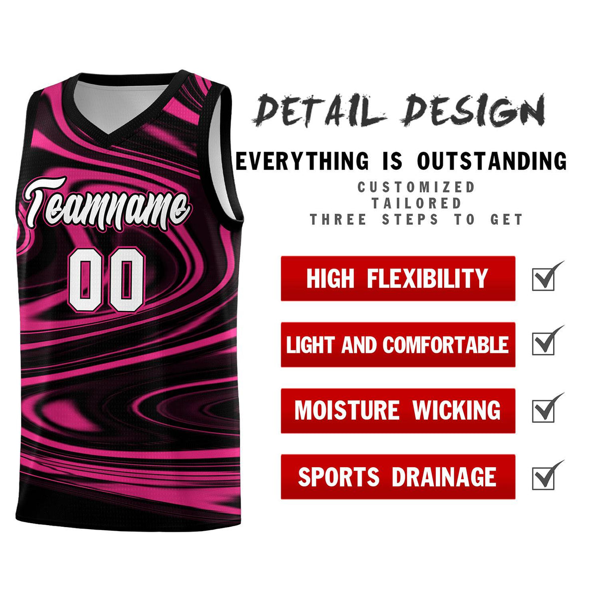 Custom Black Pink Graffiti Pattern Fluids Style Sports Uniform Basketball Jersey Kits|KXKSHOP