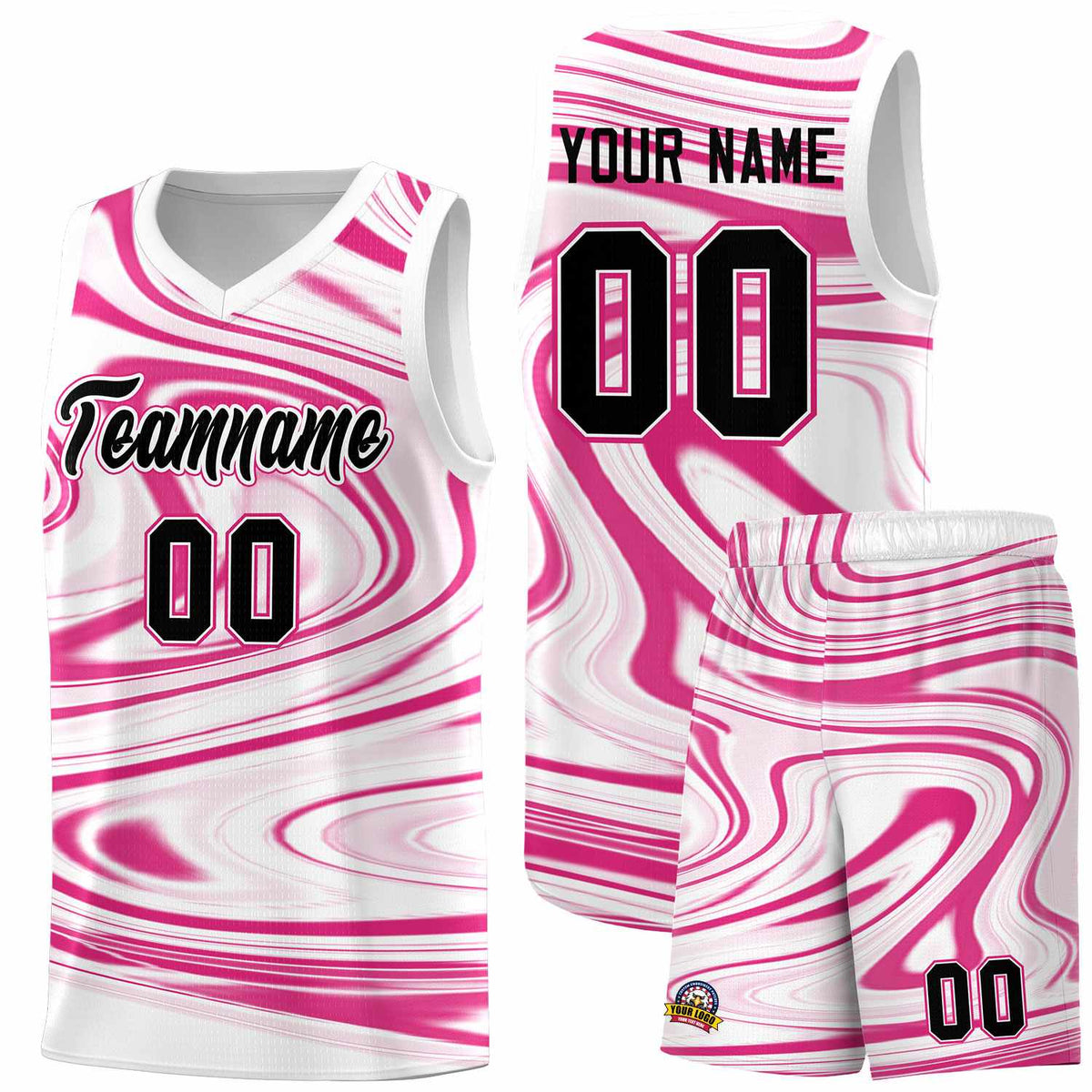 Custom White Pink Graffiti Pattern Fluids Style Sports Uniform Basketball Jersey Kits|KXKSHOP
