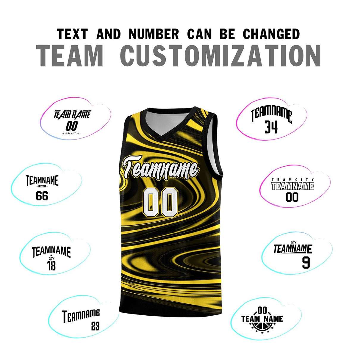 Custom Black Gold Graffiti Pattern Fluids Style Sports Uniform Basketball Jersey Kits|KXKSHOP