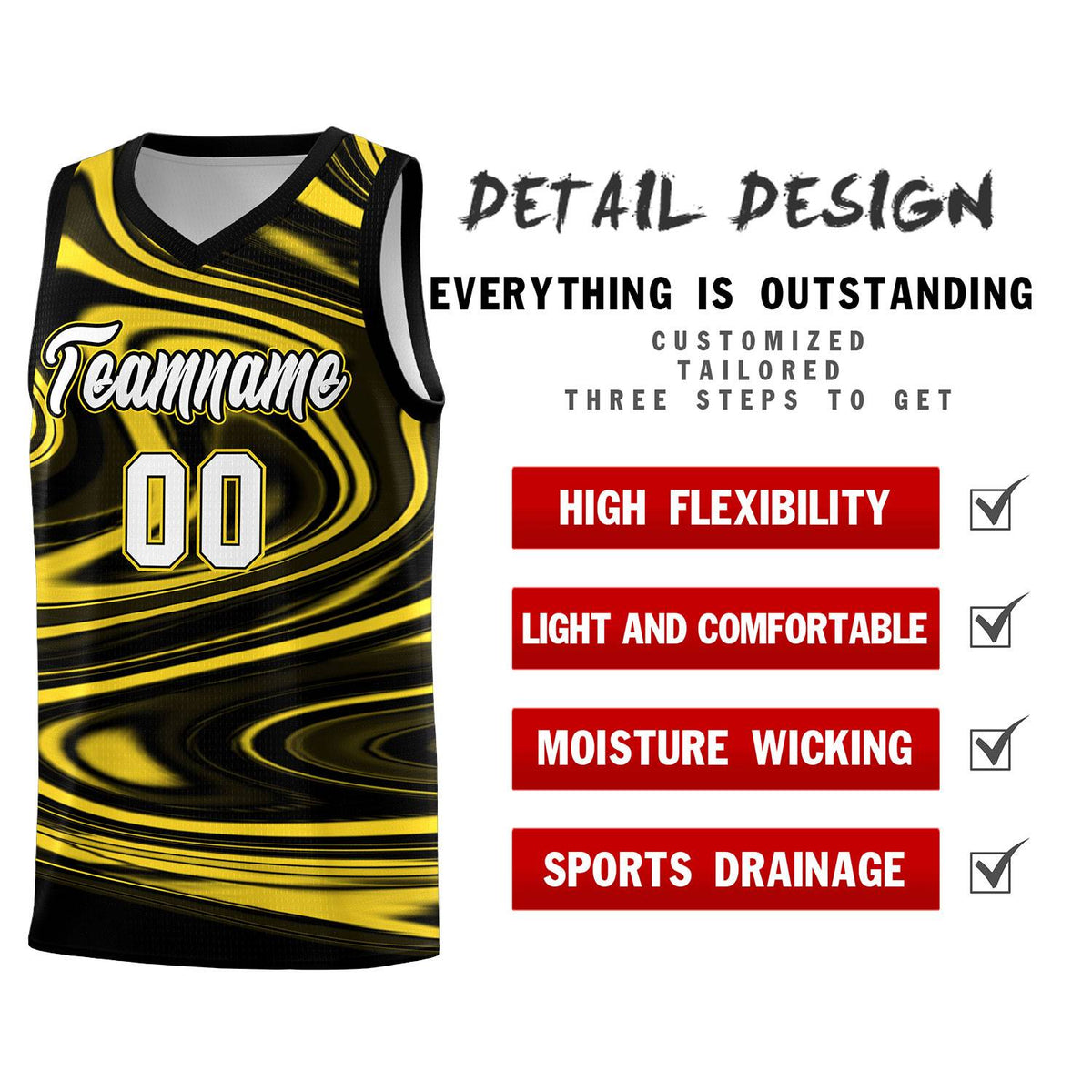 Custom Black Gold Graffiti Pattern Fluids Style Sports Uniform Basketball Jersey Kits|KXKSHOP