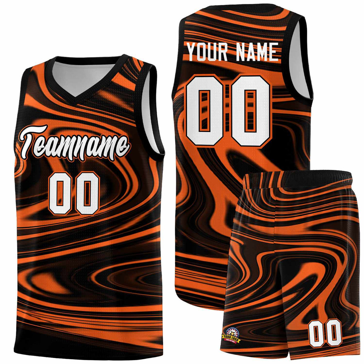 Custom Black Orange Graffiti Pattern Fluids Style Sports Uniform Basketball Jersey Kits|KXKSHOP