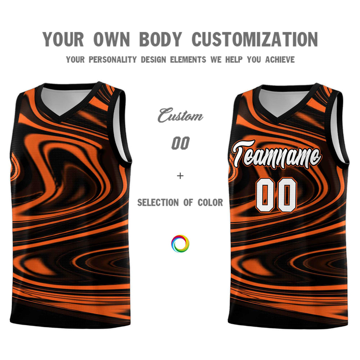 Custom Black Orange Graffiti Pattern Fluids Style Sports Uniform Basketball Jersey Kits|KXKSHOP