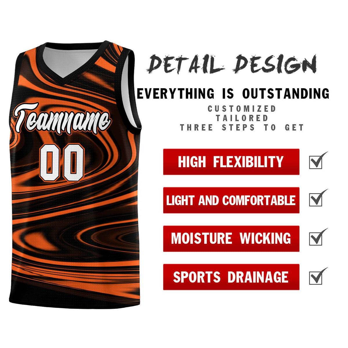 Custom Black Orange Graffiti Pattern Fluids Style Sports Uniform Basketball Jersey Kits|KXKSHOP