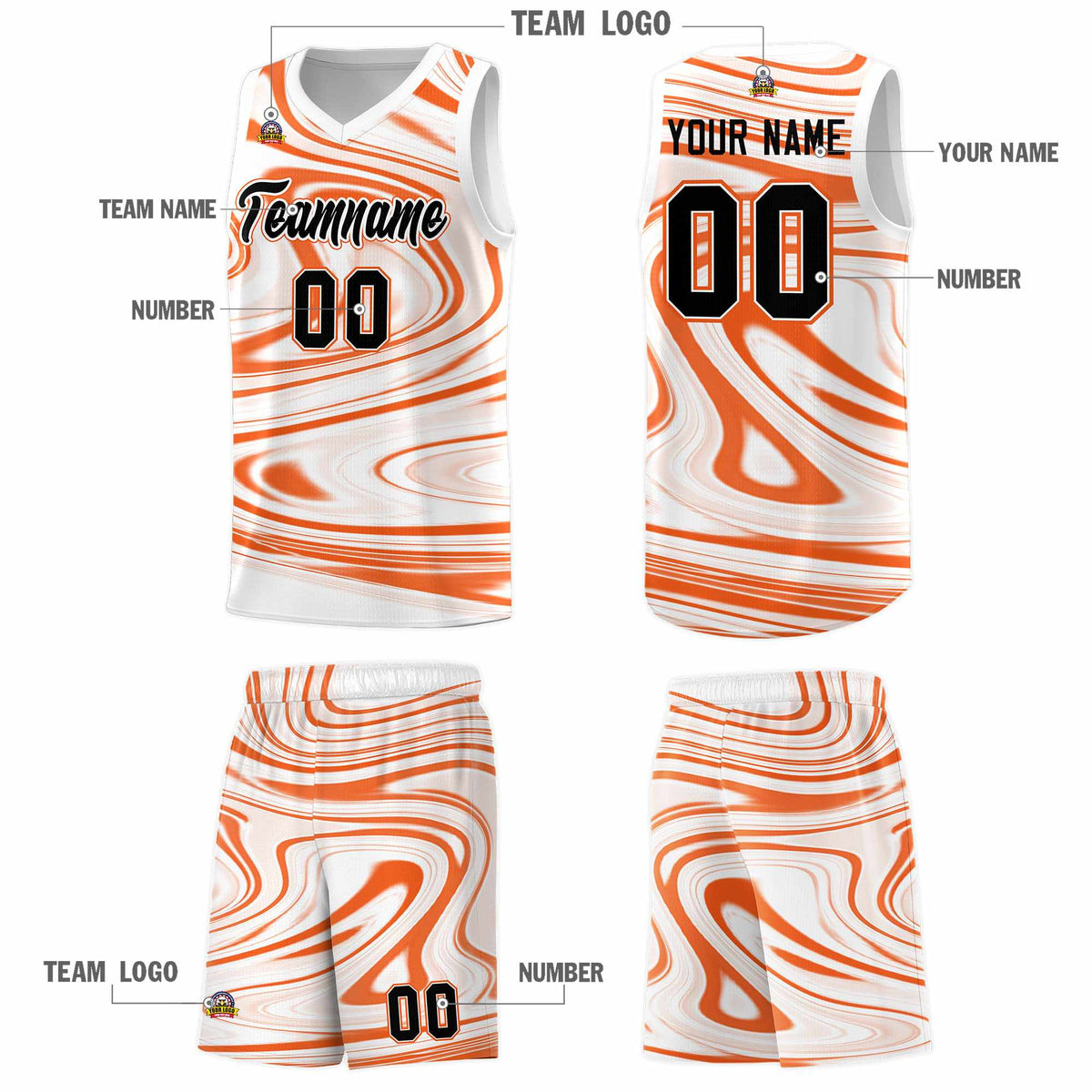 Custom White Orange Graffiti Pattern Fluids Style Sports Uniform Basketball Jersey Kits|KXKSHOP