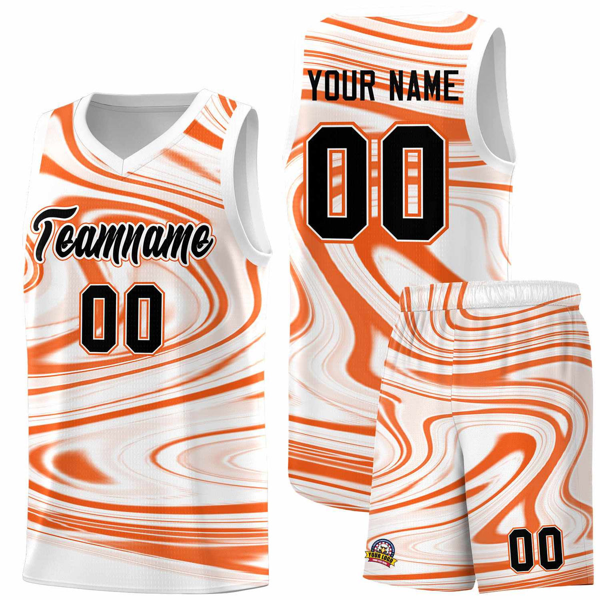 Custom White Orange Graffiti Pattern Fluids Style Sports Uniform Basketball Jersey Kits|KXKSHOP