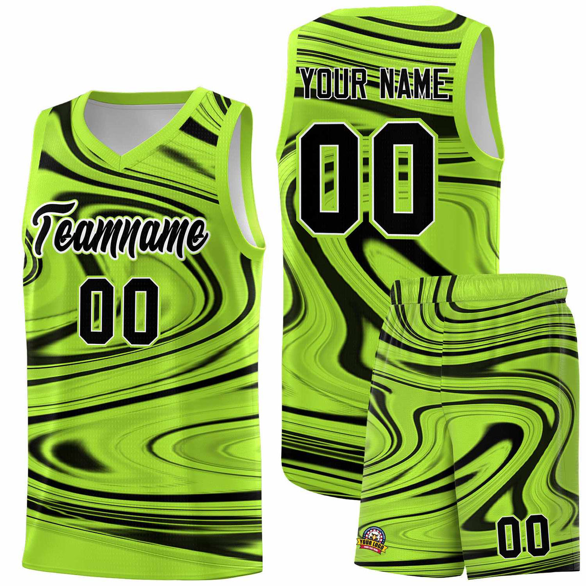 Custom Light Green Black Graffiti Pattern Fluids Style Sports Uniform Basketball Jersey Kits|KXKSHOP