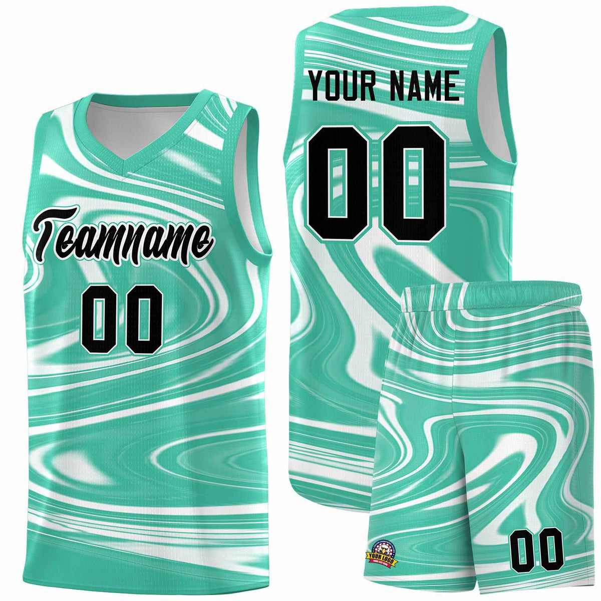 Custom Bright Green White Graffiti Pattern Fluids Style Sports Uniform Basketball Jersey Kits|KXKSHOP