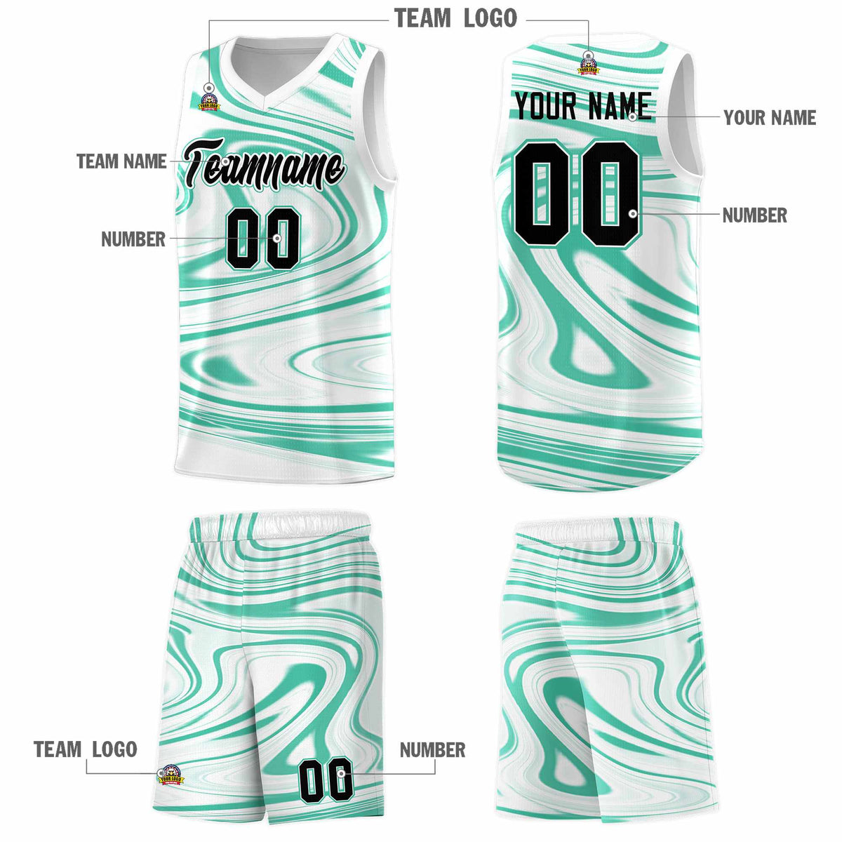 Custom White Bright Green Graffiti Pattern Fluids Style Sports Uniform Basketball Jersey Kits|KXKSHOP