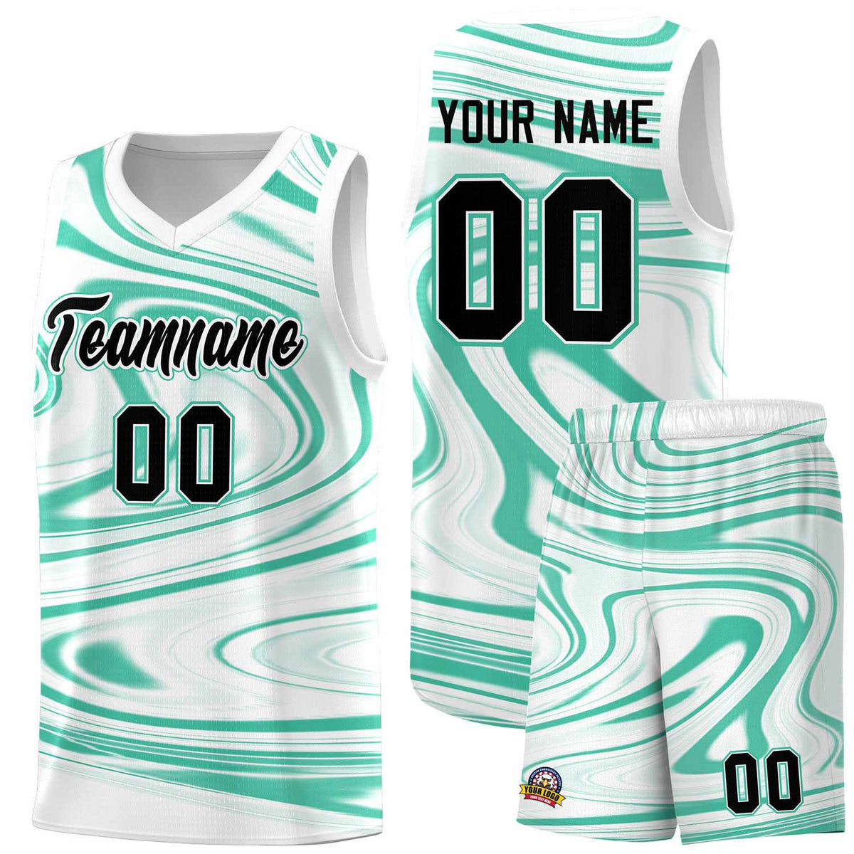 Custom White Bright Green Graffiti Pattern Fluids Style Sports Uniform Basketball Jersey Kits|KXKSHOP