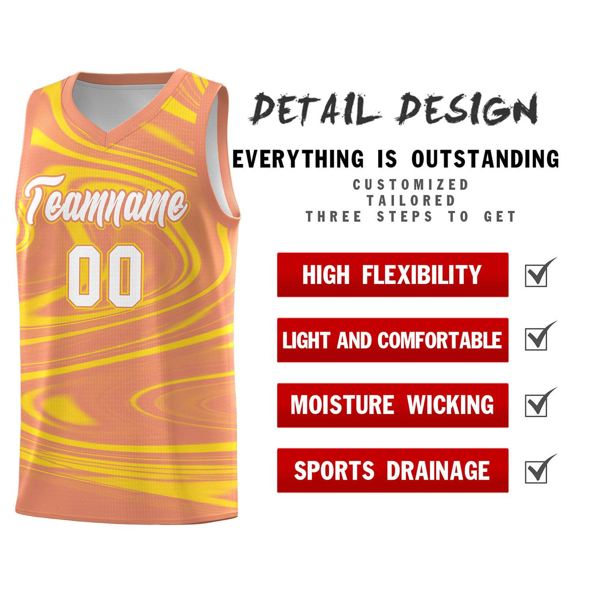 Custom Light Orange Gold Graffiti Pattern Fluids Style Sports Uniform Basketball Jersey Kits|KXKSHOP