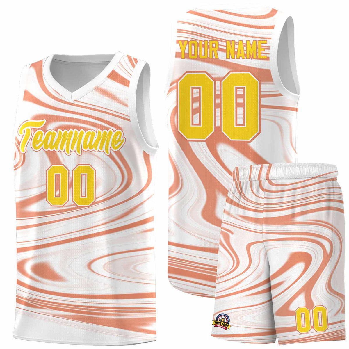 Custom White Light Orange Graffiti Pattern Fluids Style Sports Uniform Basketball Jersey Kits|KXKSHOP