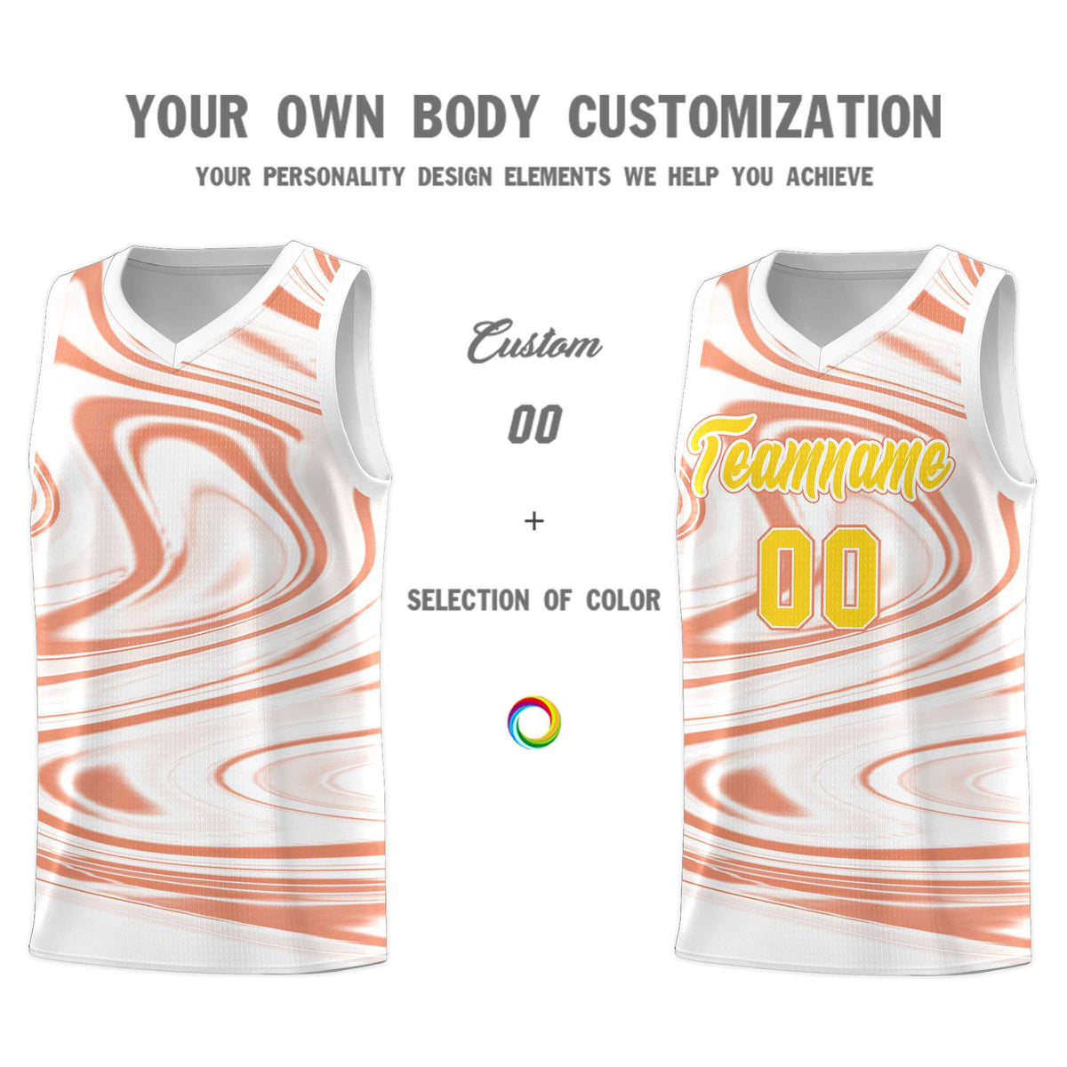 Custom White Light Orange Graffiti Pattern Fluids Style Sports Uniform Basketball Jersey Kits|KXKSHOP