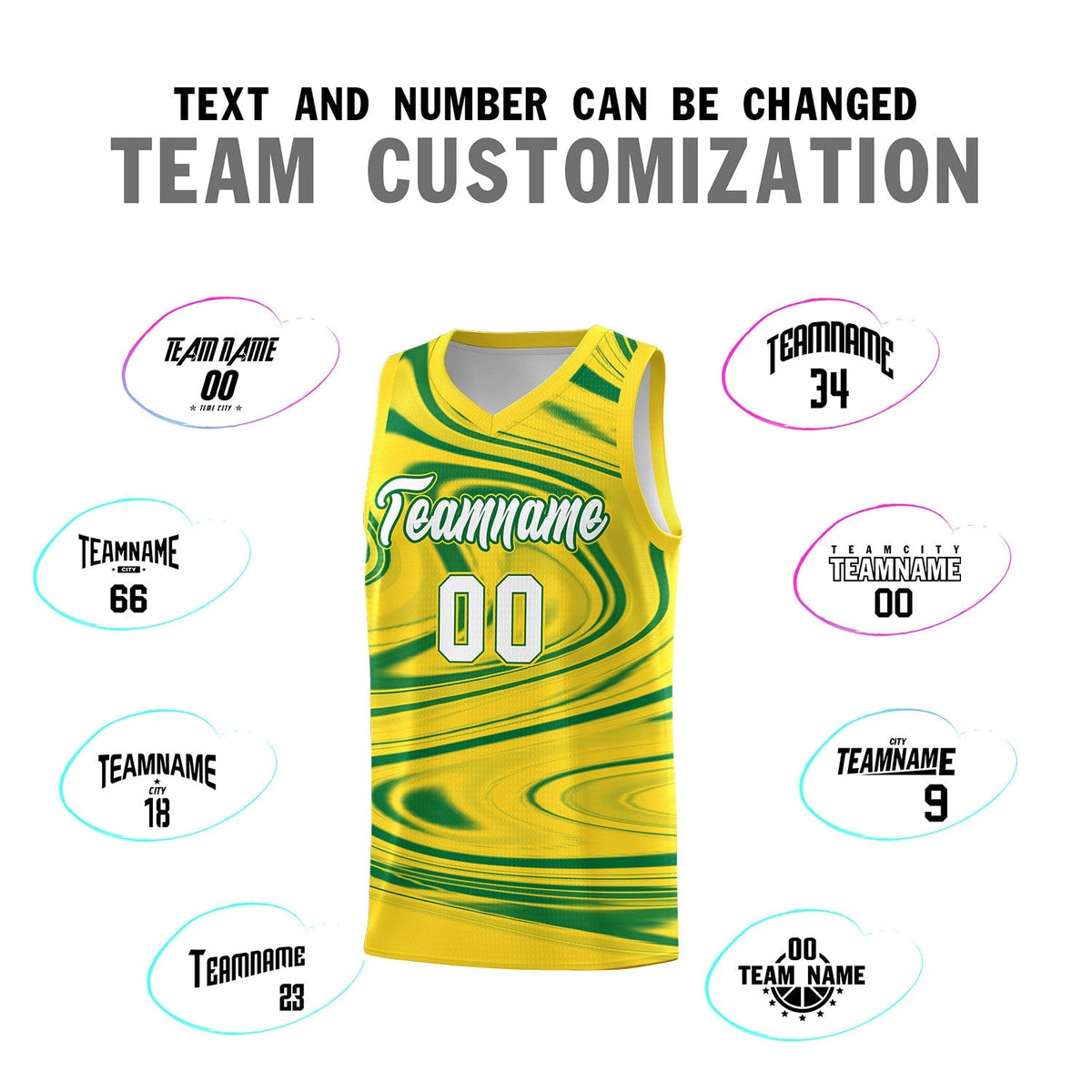 Custom Gold Kelly Green Graffiti Pattern Fluids Style Sports Uniform Basketball Jersey Kits|KXKSHOP