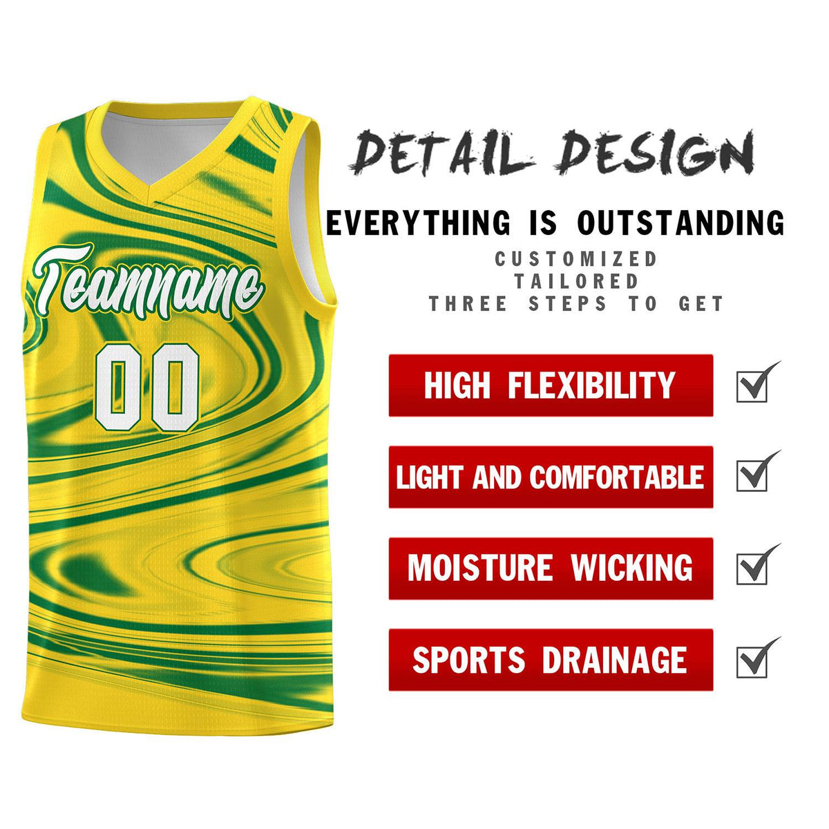 Custom Gold Kelly Green Graffiti Pattern Fluids Style Sports Uniform Basketball Jersey Kits|KXKSHOP