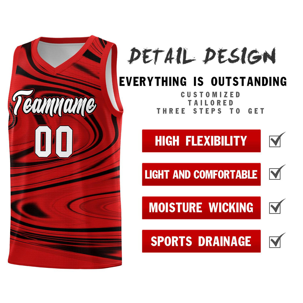 Custom Red Black Graffiti Pattern Fluids Style Sports Uniform Basketball Jersey Kits|KXKSHOP
