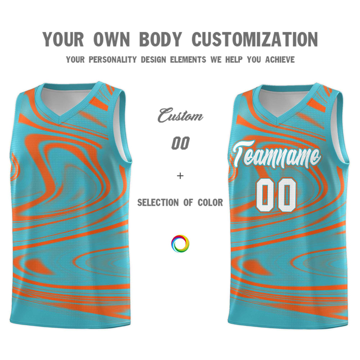 Custom Aqua Orange Graffiti Pattern Fluids Style Sports Uniform Basketball Jersey Kits|KXKSHOP