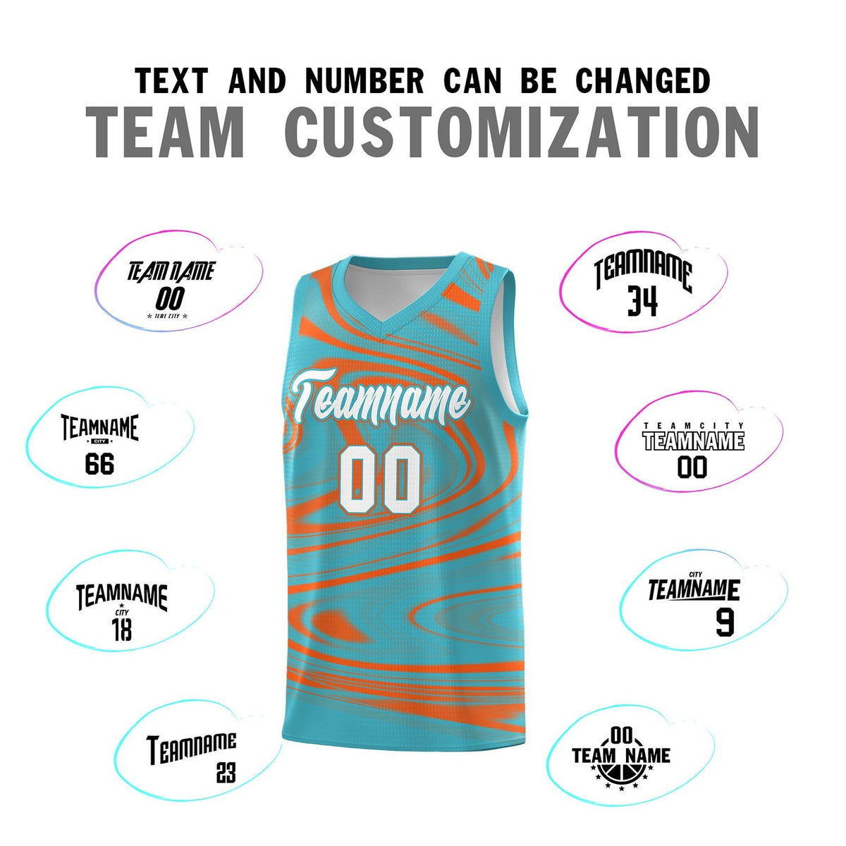 Custom Aqua Orange Graffiti Pattern Fluids Style Sports Uniform Basketball Jersey Kits|KXKSHOP