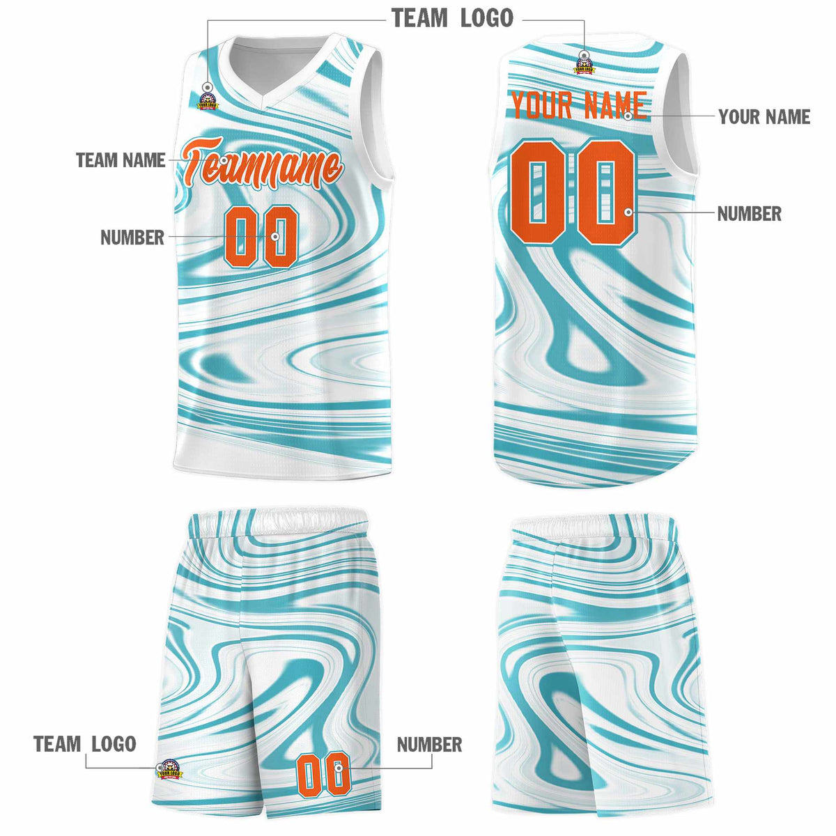 Custom White Aqua Graffiti Pattern Fluids Style Sports Uniform Basketball Jersey Kits|KXKSHOP