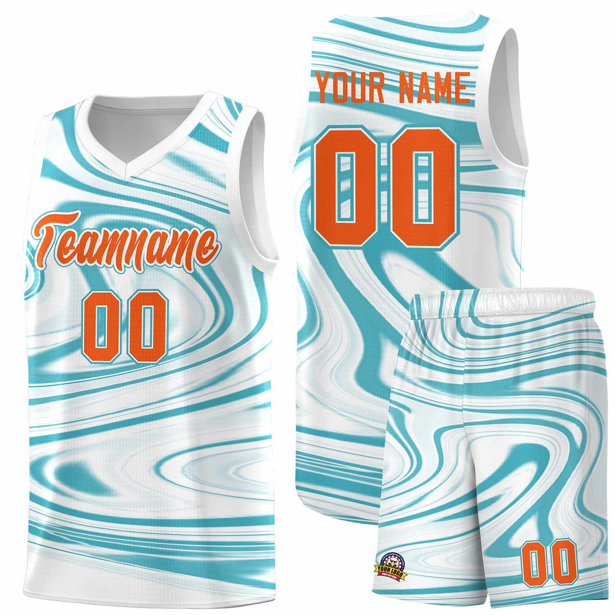Custom White Aqua Graffiti Pattern Fluids Style Sports Uniform Basketball Jersey Kits|KXKSHOP